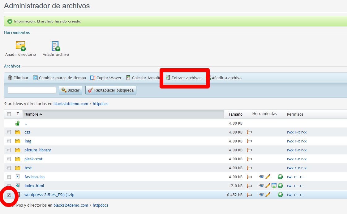 Subir WordPress descomprimido a Plesk Descomprimir-archivo-wordpress-Plesk