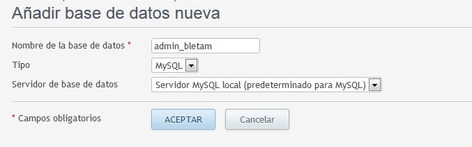 Crear base de datos y nombre de base de datos en Plesk Añadir-base de datos-MySQL-Plesk