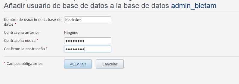 Crear base de datos MySQL en Plesk Nombre-usuario-base de datos