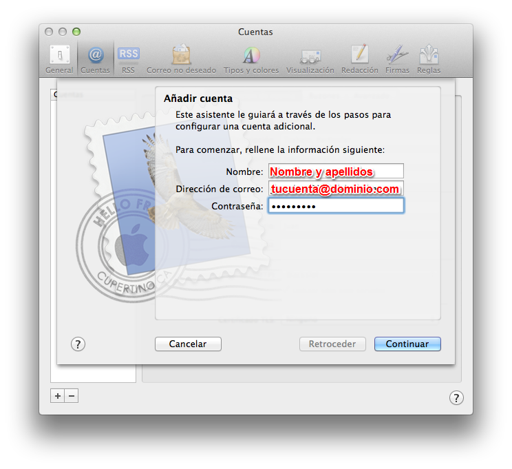 Configurar una cuenta de correo en Mail en Mac