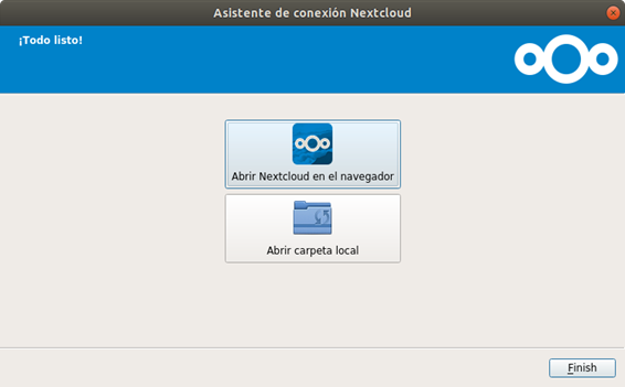 Finalizar la instalación del cliente de Nextcloud para Ubuntu