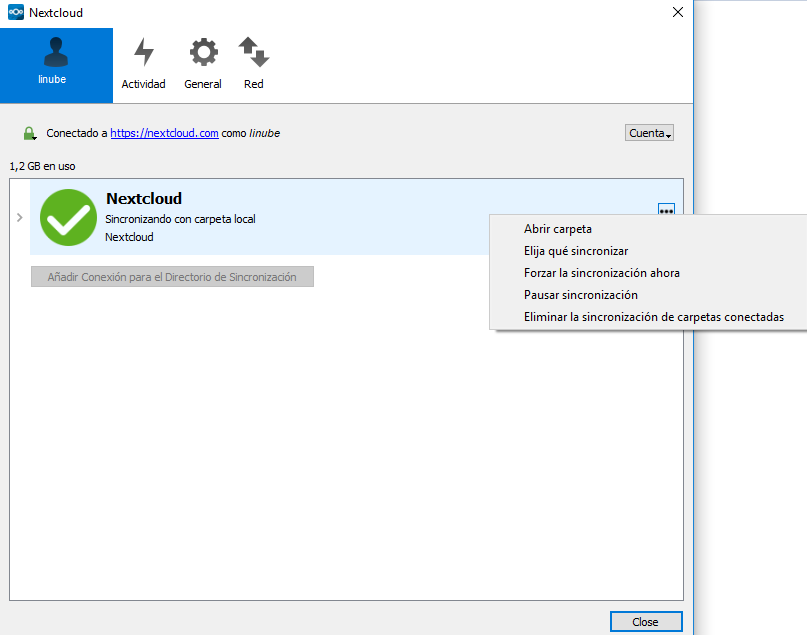 Funcionamiento del cliente de Nextcloud en Windows 10
