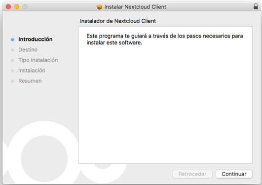 Ejecutar el instalador de Nextcloud para macOS