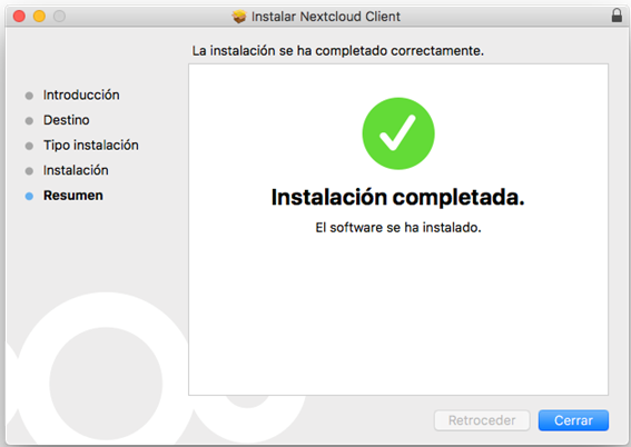 Finalizar la instalación de Nextcloud en macOS