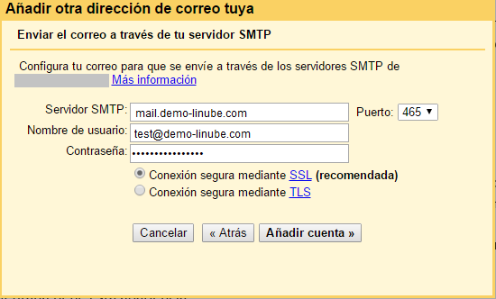 Configuración SMTP para Gmail como cliente de correo