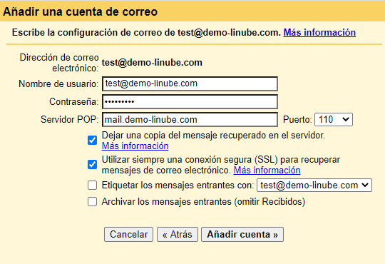 Establece la configuración para utilizar Gmail como cliente de correo