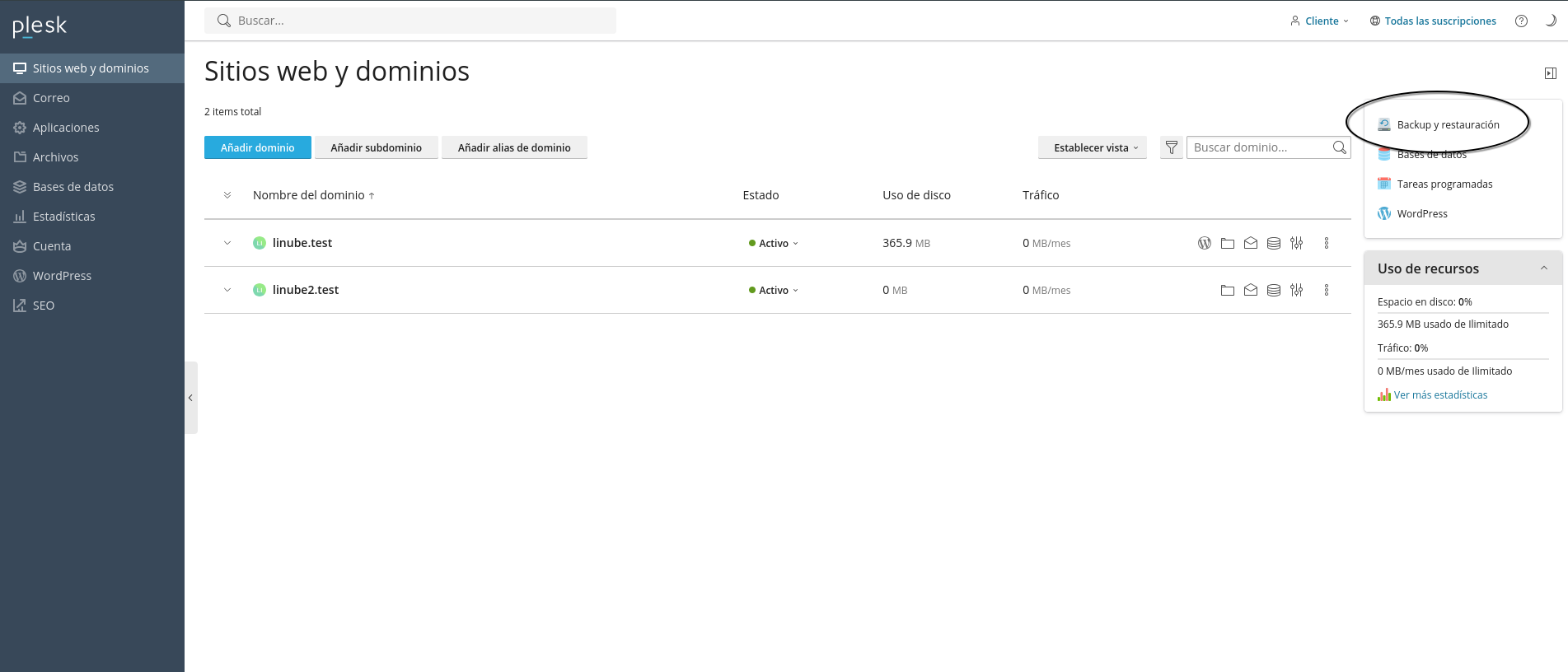 Cómo crear un backup manual desde Plesk Cómo crear un backup manual desde Plesk