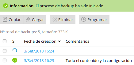 Crear un backup manual en Plesk