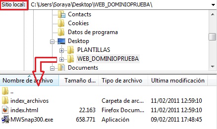 Localiza en Filezilla el archivo en el que se encuentra tu web.