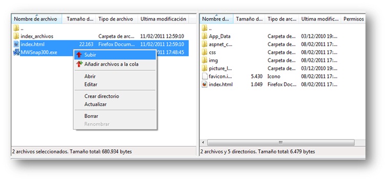 Subiendo archivos a través de FTP con Filezilla