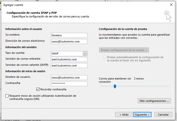 Configuración cuenta IMAP en Outlook 2013