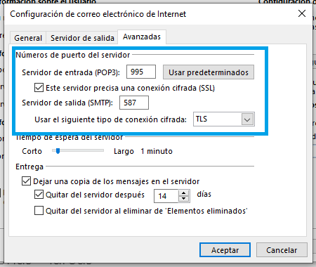 Configuración de cuenta en Outlook 2013 con POP