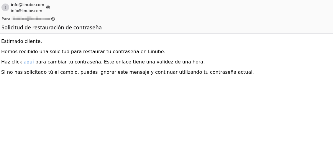 Mail confirmación para recuperar contraseña