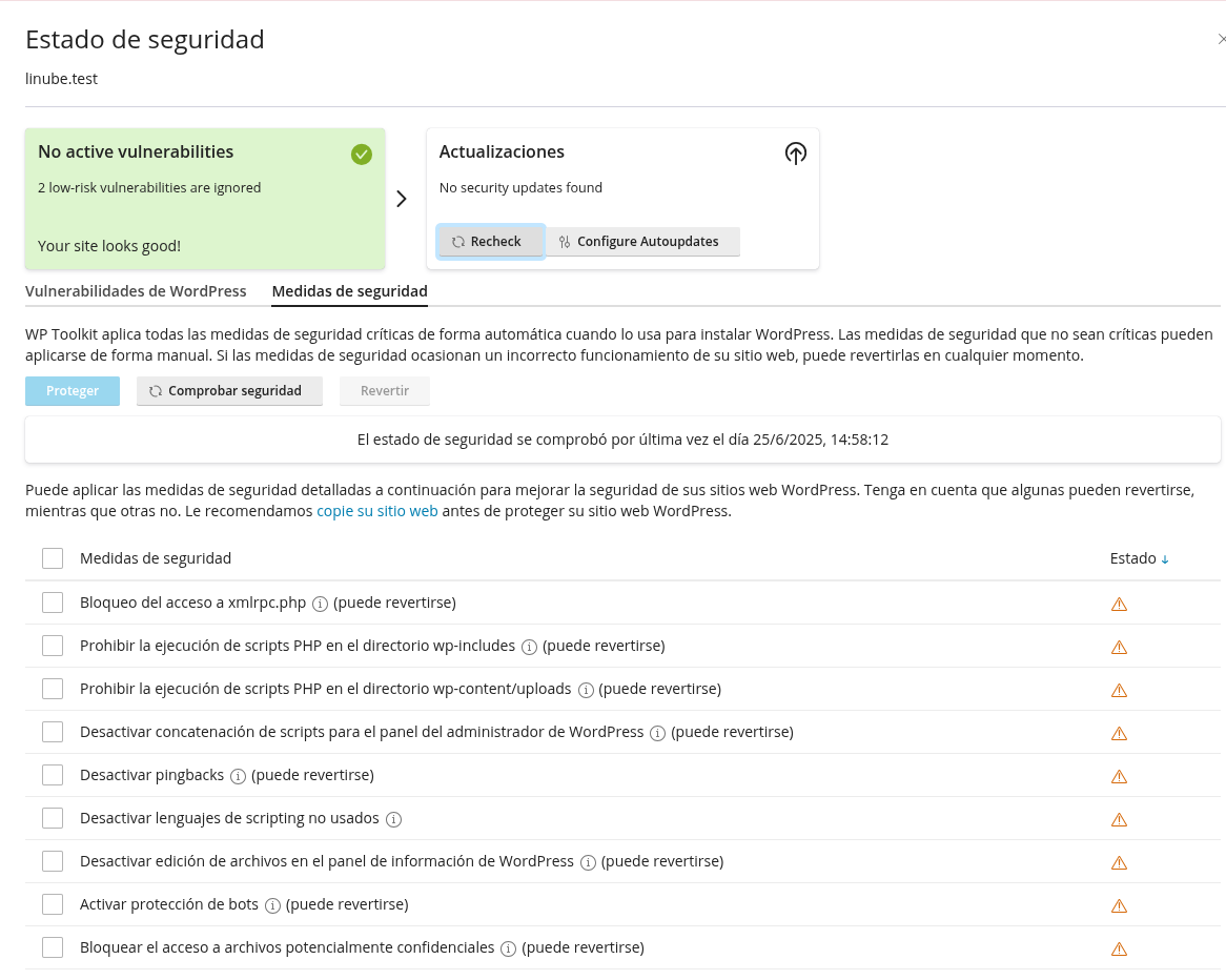 Seguridad en WordPress desde Plesk Seguridad en WordPress desde Plesk