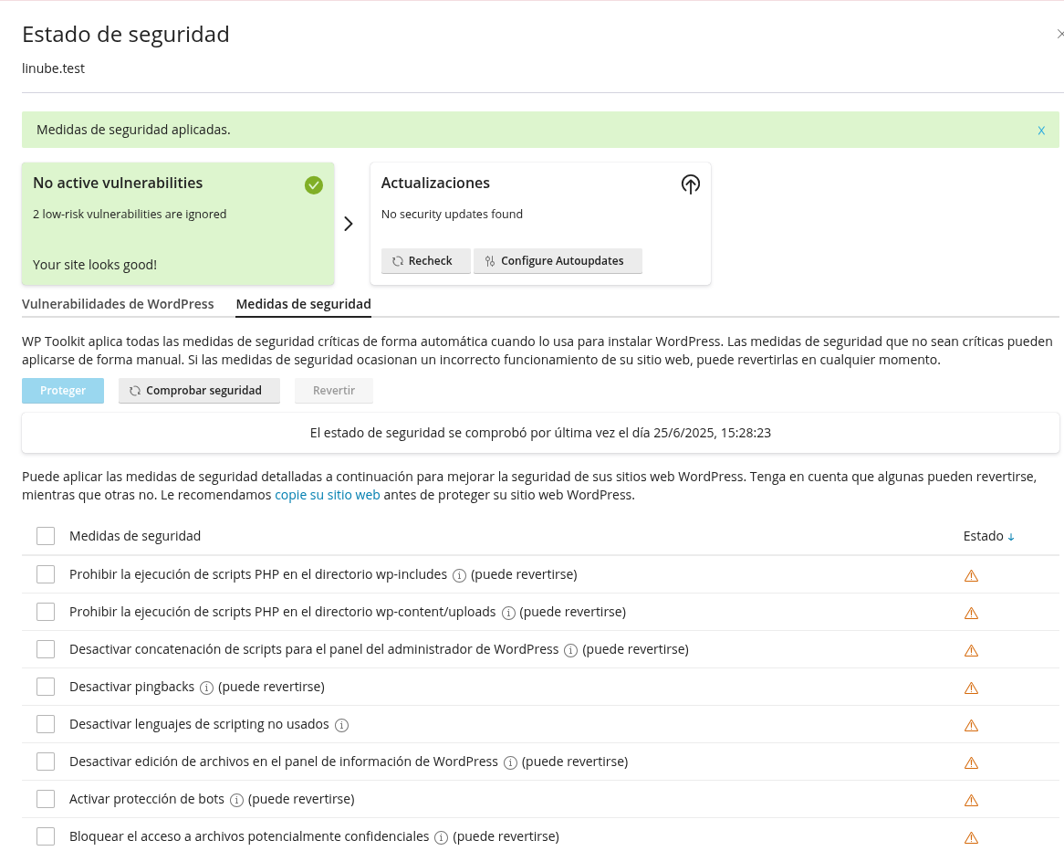 Seguridad en WordPress desde Plesk Seguridad en WordPress desde Plesk