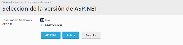 Cambiar versión de ASP.NET