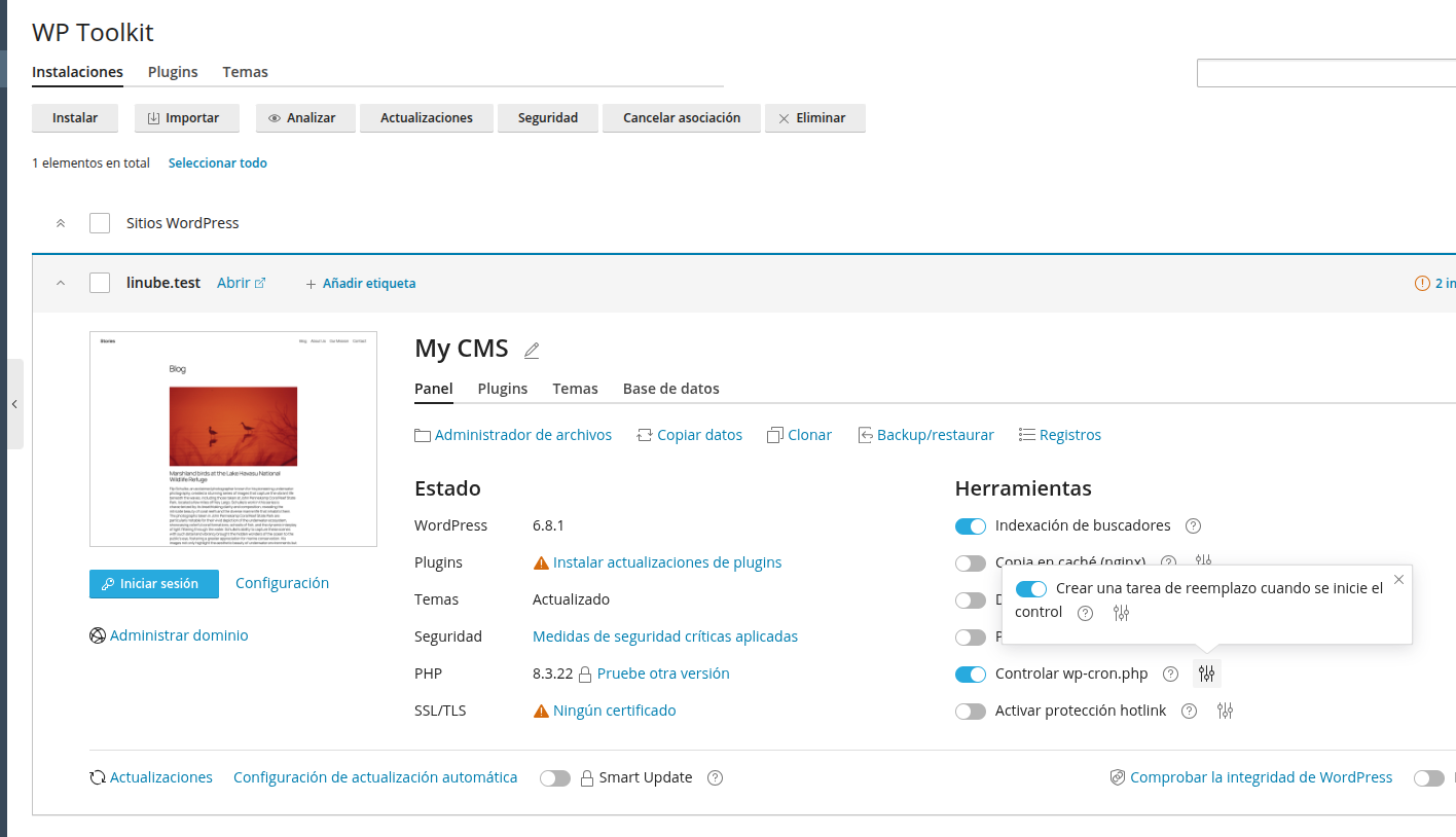 Desactivar la tarea de reemplazo a WP-CRON
